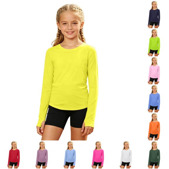 SUXIAN Going Out T-Shirts For Kids Outdoor Performance Knit Long Sleeve Top With Fingerless Wrist Kids Long Sleeve T-Shirts Yellow 7-8 Years