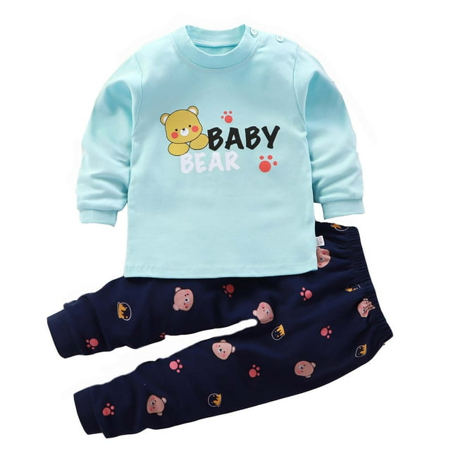 MIASHUI Ensemble de Pyjamas pour Garçons, Vêtements de Nuit à Manches Longues pour Enfants, Vert Menthe, 2-3 Ans