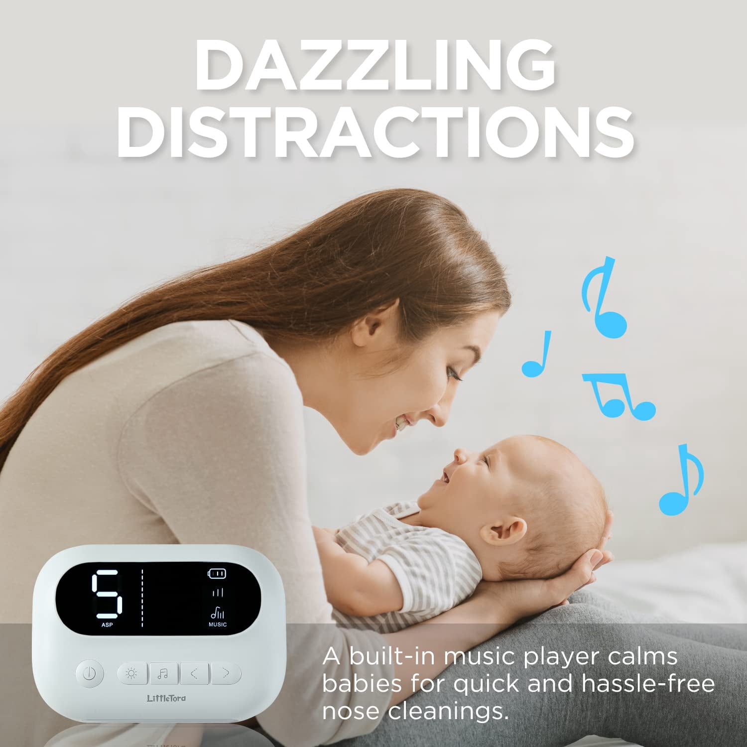 LittleTora Pro Baby Nasal Aspirator - Built-in Music & Night Light - Rechargeable Nose Booger Sucker for Infants Babies Kids Toddlers - Snot Removal