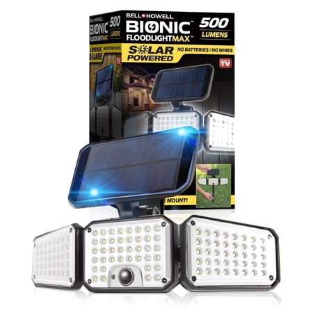 Bell+Howell Bionic Flood Light AS SEEN ON TV, 500 Lumen Deluxe Version Bionic Floodlight, LED Solar Flood Lights Outdoor Motion Sensor Waterproof Solar Security Lights with 360° 3 Panel Design