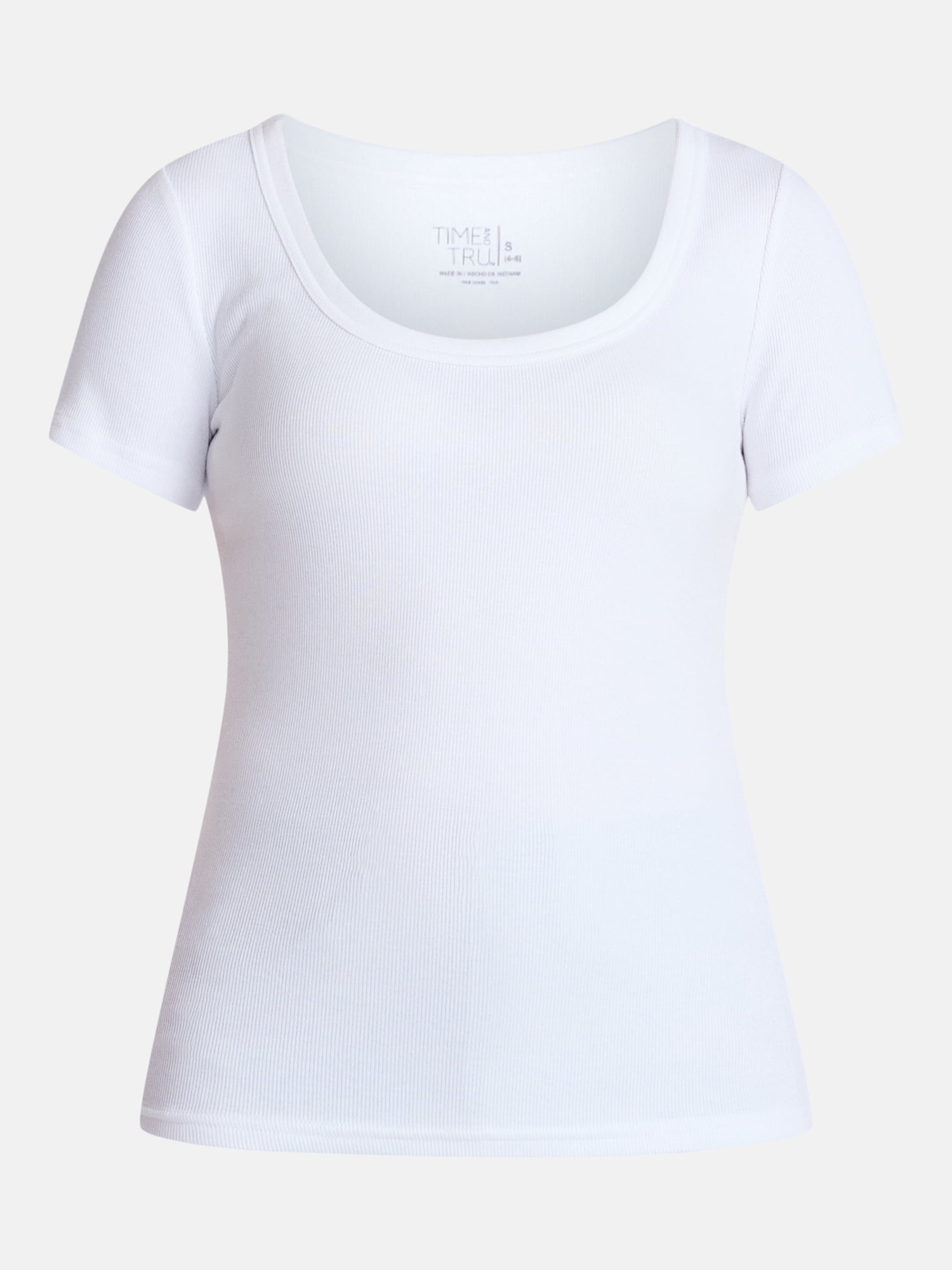 Time and Tru Women's Ribbed Scoop Neck Tee with Short Sleeves, Sizes XS-XXXL