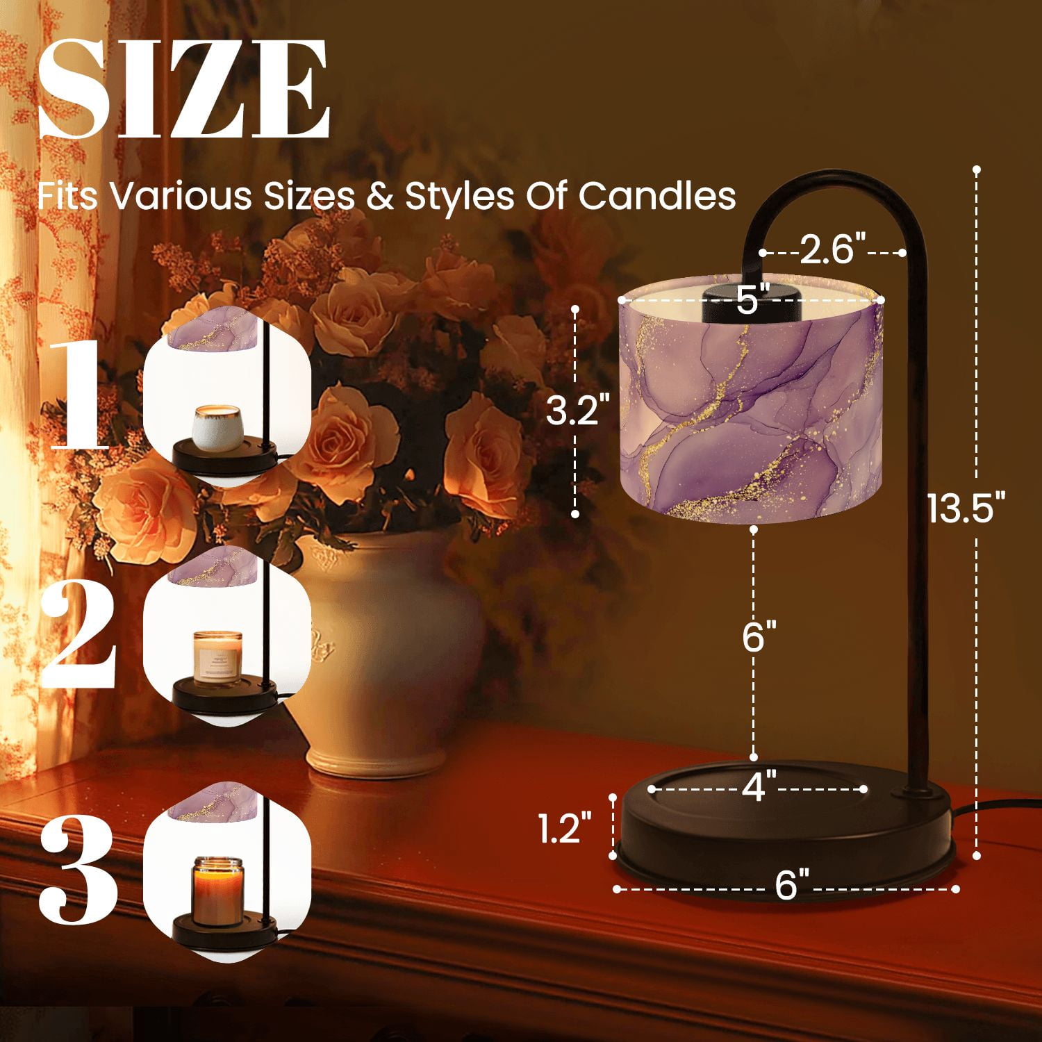 Candle Warmer Lamp with Timer Dimmer Purple Abstract Marble Texture Gold Veins Elegant Alcohol Ink Art Candle Lamp Warmer for Jar Candle with 4 Bulbs Gifts for Women House Warming Gifts