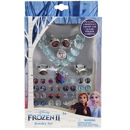 Frozen 2 Jewelry Set Bracelet, 7 Rings & Sticker Earrings in box