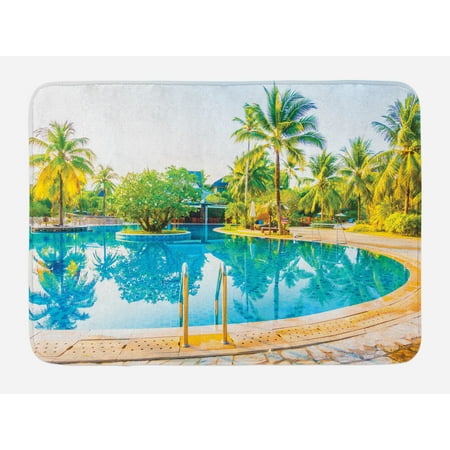 Cream Tub Chairs Landscape Bath Mat, Umbrella and Chair Around the Round Pool Tourist Space Famous Spots Concept, Non-Slip Plush Mat Bathroom Kitchen Laundry Room Decor, 29.5 X 17.5 Inches, Green Blue Cream, Ambesonne ()