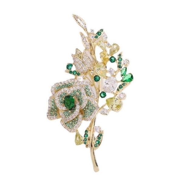 Zhuge Broches para mujer con diseño de flores, camelia, rosa y hojas florales, accesorios para ropa (verdes)