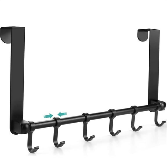 Over The Door Hooks Clothes Rack Adjustable 6 Hooks, NOGIS Heavy Duty Door Hanger Hook Hat Organizer for Bathroom, Bedroom & Front Door for Hanging Coat, Towel Hat Purse and More (Black)