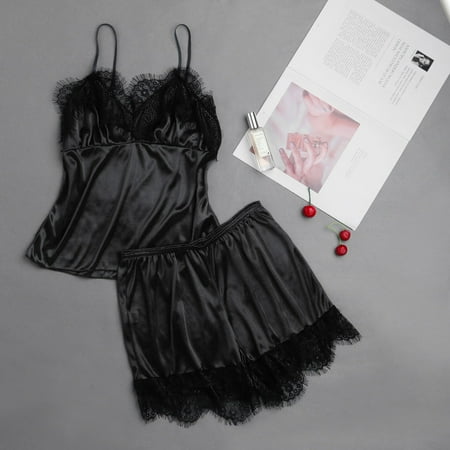 

UDAXB Lingerie Womens Plus Size Eyelash Lace Lingerie Bodydoll V-neck Lace Details Pajamas Set