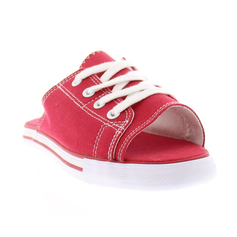 385 FIFTH Women's Ace Canvas Open Toe Sneakers Slide Flat Sandal Flip Flops Red 9 - Walmart.com