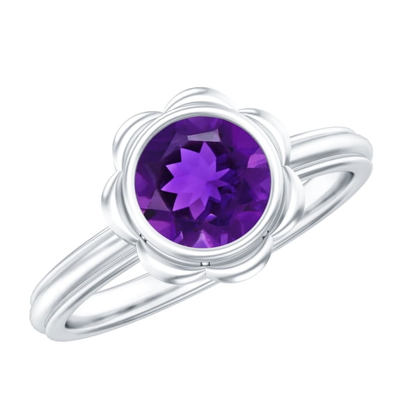 Rosec Jewels Natural Amethyst Solitaire Engagement Ring (1 Ct, AAA Quality) - Flower Ring for Women - with Jewelry Box, 925 Sterling Silver, US 4.00