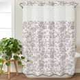 thumbnail image 3 of Farmhouse Flower No Hook Shower Curtain Waterproof, Bathroom Curtains with Snap in Liners and See Through Top Window, Botanical Vintage Grey Leaf Plant Hotel Style Bathtub Curtains Shower 72"Wx84"L, 3 of 8