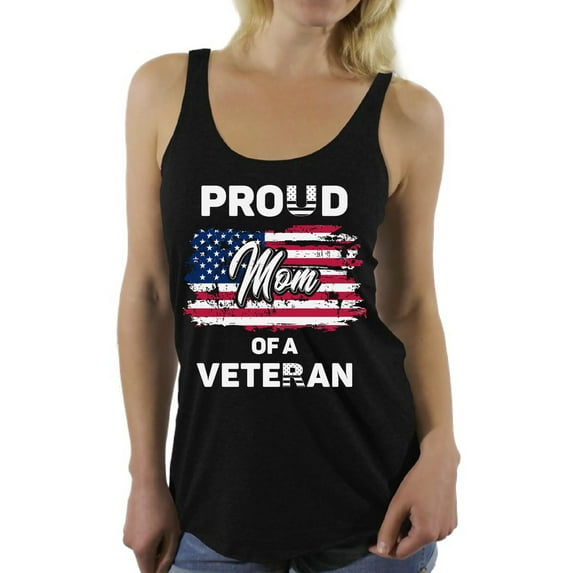 Awkward Styles Proud Mom of a Veteran Racerback Tank Top USA Veteran Gifts Patriotic Mom Tank Top United States of America Vintage Flag Shirt for Mom USA Pride Mom Veteran Racerback Tank Top