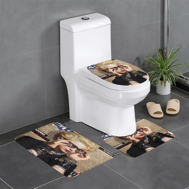 Madonna Juego de 3 alfombras de baño de coral fleece: tapete de baño + alfombra de inodoro en forma de U + funda de tapa de inodoro en forma de O