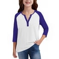 thumbnail image 6 of SERTG Girls Color Block Casual Top with Button V-Neck 3/4 Sleeve Spring Summer Fashion Blouse Everyday Wear for Kids(Dark Blue#2,3 Years), 6 of 6