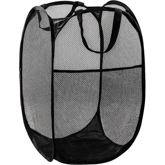 ZHUYING Pop Up Hamper, 1 PCS Mesh Pop Up Laundry Hamper, Foldable Mesh Laundry Basket with Space-Saving Design for Home, Dorm, Travel & Storage - Black