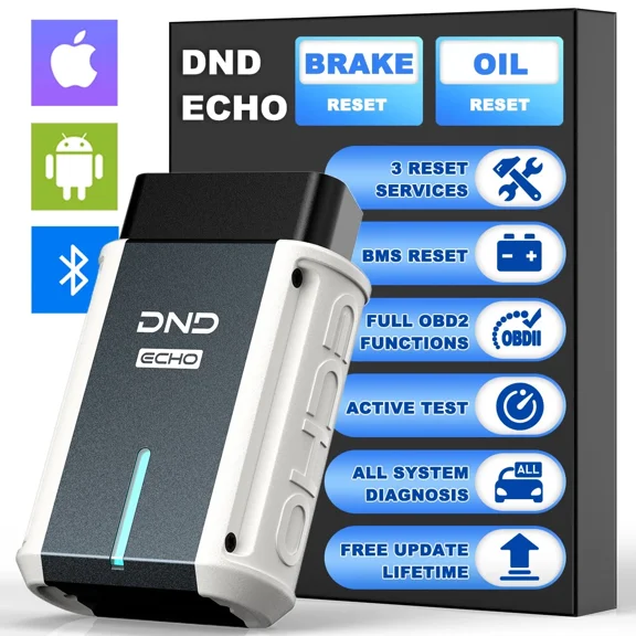DND ECHO Bluetooth OBD2 Scanner - All System Wireless Car Diagnostic Tool for iOS & Android, Automotive Scan Tool with 3 Resets, Check Engine Vehicle Code Reader, Free Update OBDII Diagnsotic Scanner