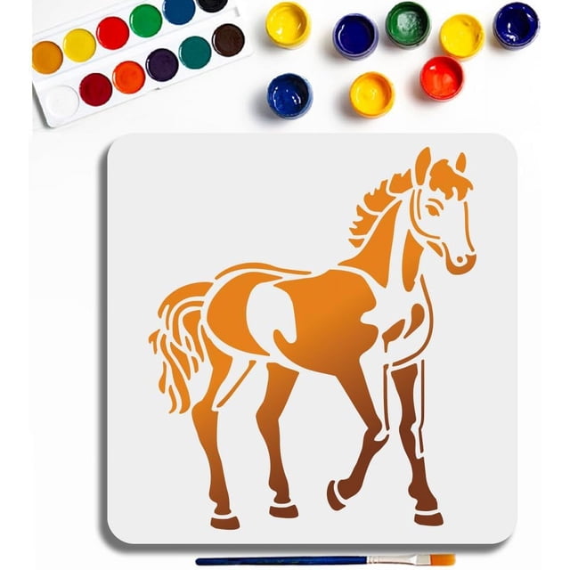 Plantilla reutilizable de caballo de 11,8 x 11,8 pulgadas - Diseño de arte equino con pincel para madera, tela, pared, decoración del hogar, proyectos de bricolaje