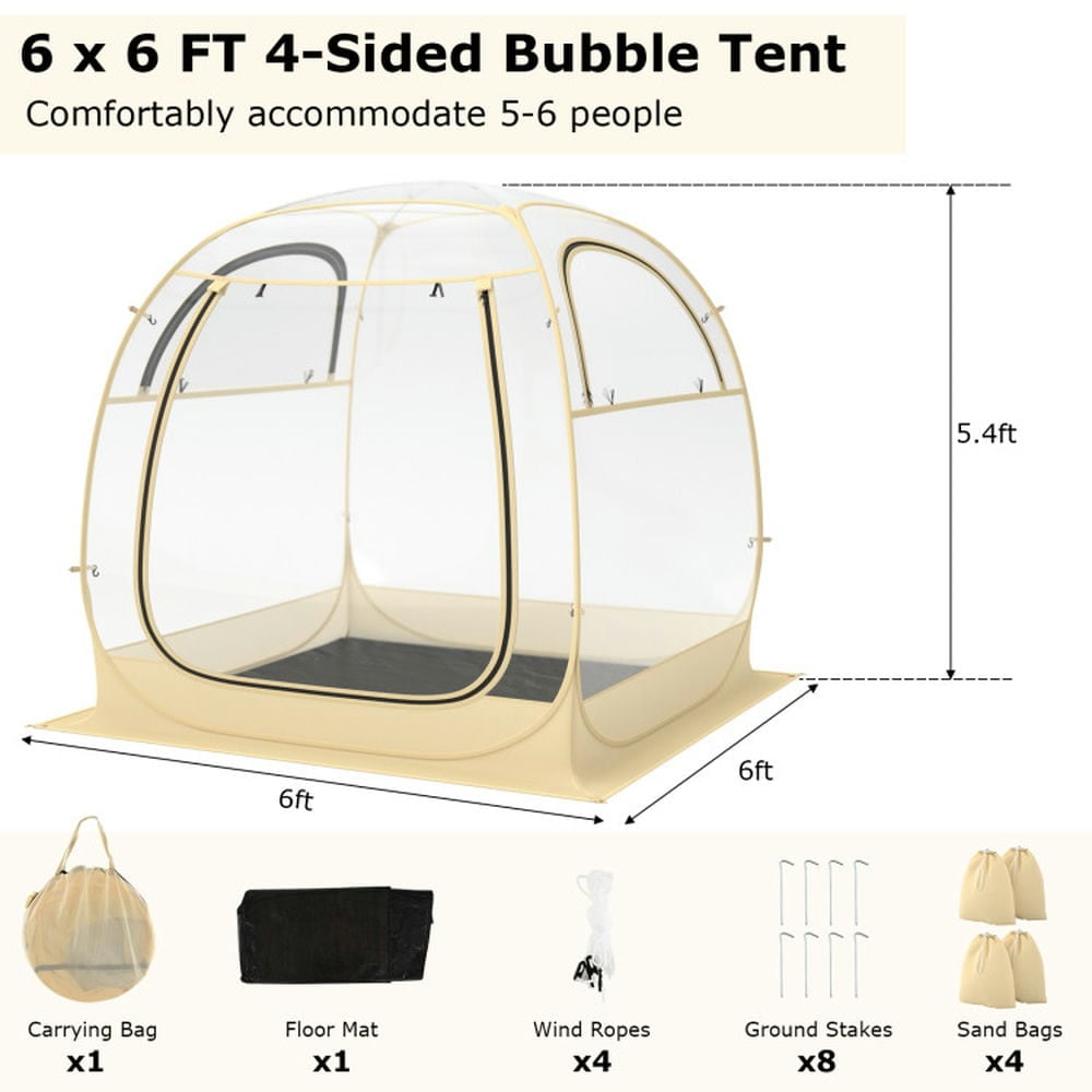 Spaco Instant Pop up Sports Tent with Carrying Bag and Floor Mat for 1-2/5-6 People-M, Camping Tent for Outdoor as Garden, Yard, Clear