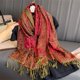 thumbnail image 3 of Bufanda elegante con estampado de flores para mujer, chal grueso de imitación de cachemira con borlas, resistente al frío y cálido para otoño e invierno, protección para el cuello, 3 of 5