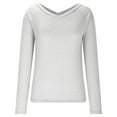 thumbnail image 4 of HAiming Long Sleeve Shirts for Women V Neck Basic Tights Blouse Solid Color Lightweight Base Layer Slim Tops, 4 of 9