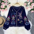 thumbnail image 4 of Blusas con bordados florales vintage de TEELYNN para mujer, blusa holgada de manga larga con cuello en V estilo bohemio de verano 2022, blusa informal para playa, 4 of 5
