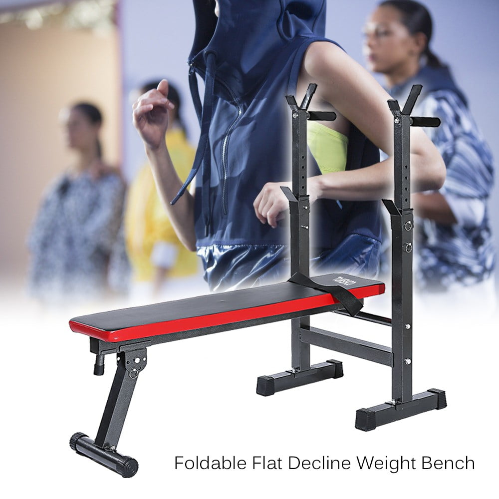 TOMSHOO Adjustable Abdominal Bench Weight Lifting Bench Barbell Dumbbell Squat Rack Stand by