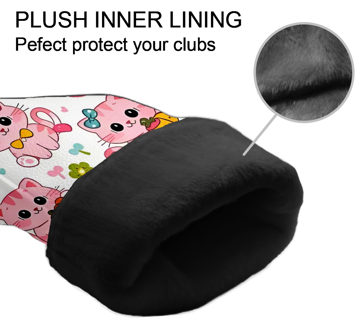 Golf Club Covers, LightPink Cat Premium PU Leather Driver Hybrid Putter Head Covers with Velvet Lining, Waterproof Golf Gifts for Men Women