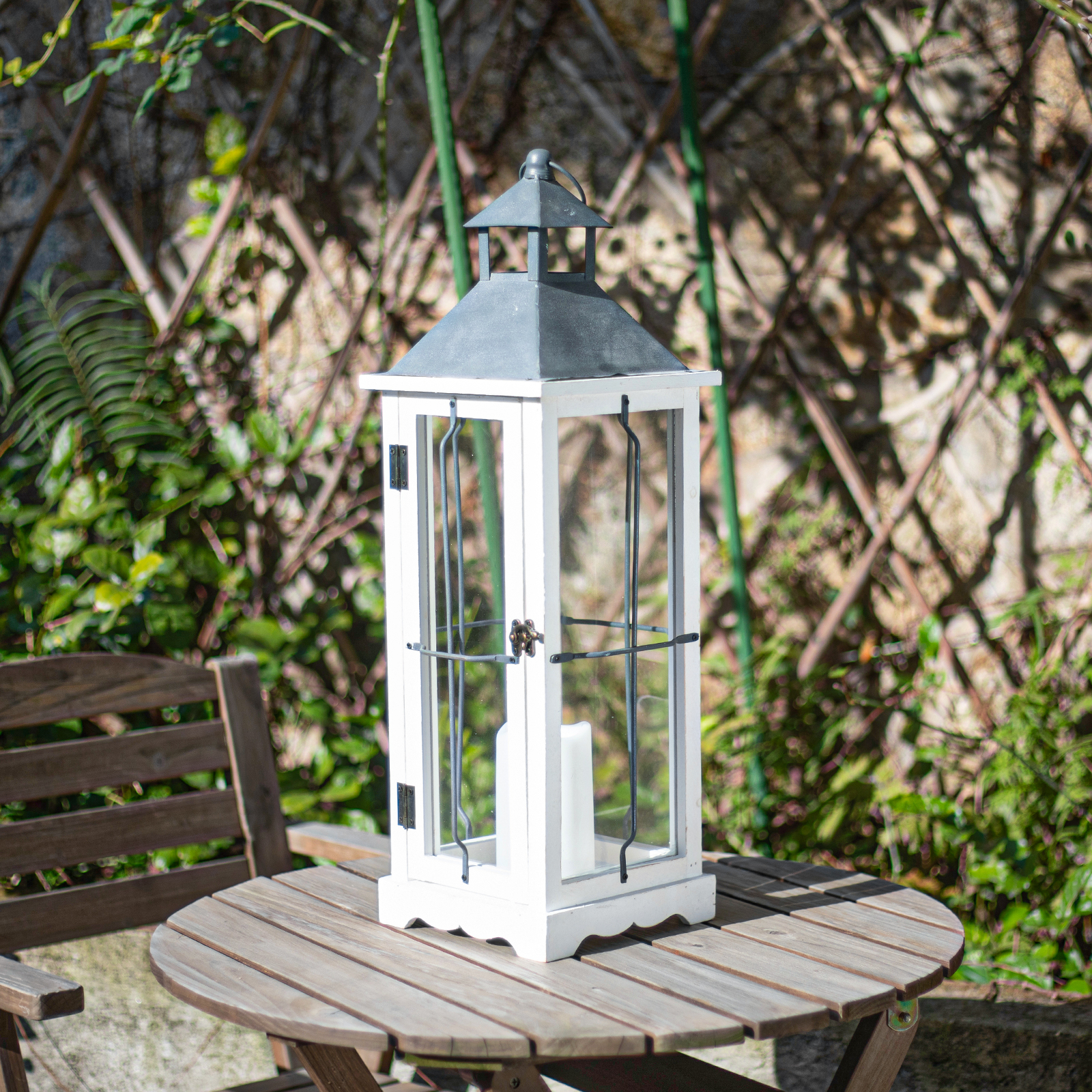 Vipush 20.3" LED Flameless Candle Lantern with Remote Battery Operated Wooden Glass Indoor