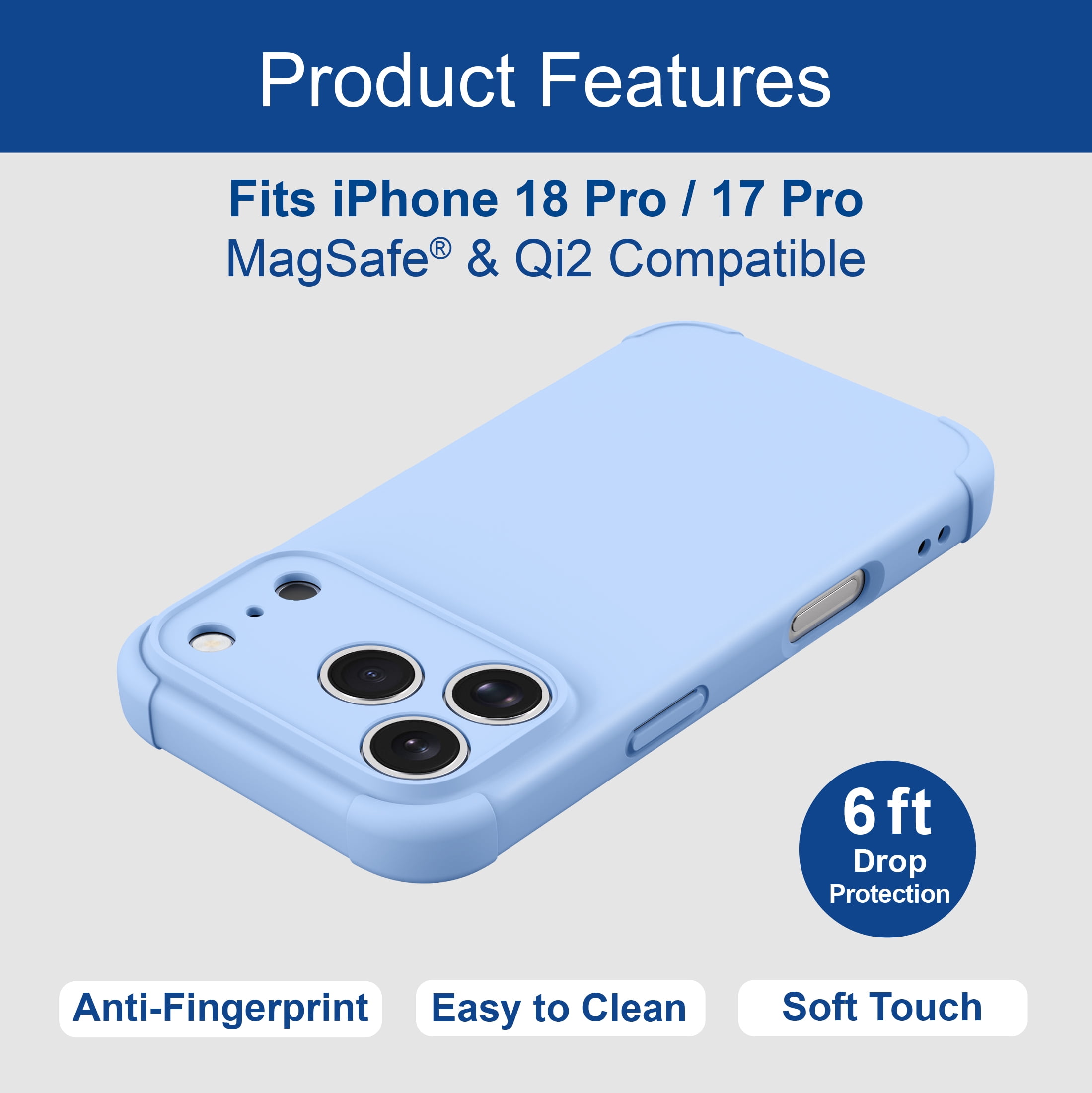 onn iPhone 18 Pro and iPhone 17 Pro Phone Case with MagSafe, Blue