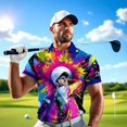 thumbnail image 3 of HOMYGIFTS Men’s Pop Art Neon Grunge Golf Polo – Graffiti Spray & Metallic Sunburst, 3 of 9