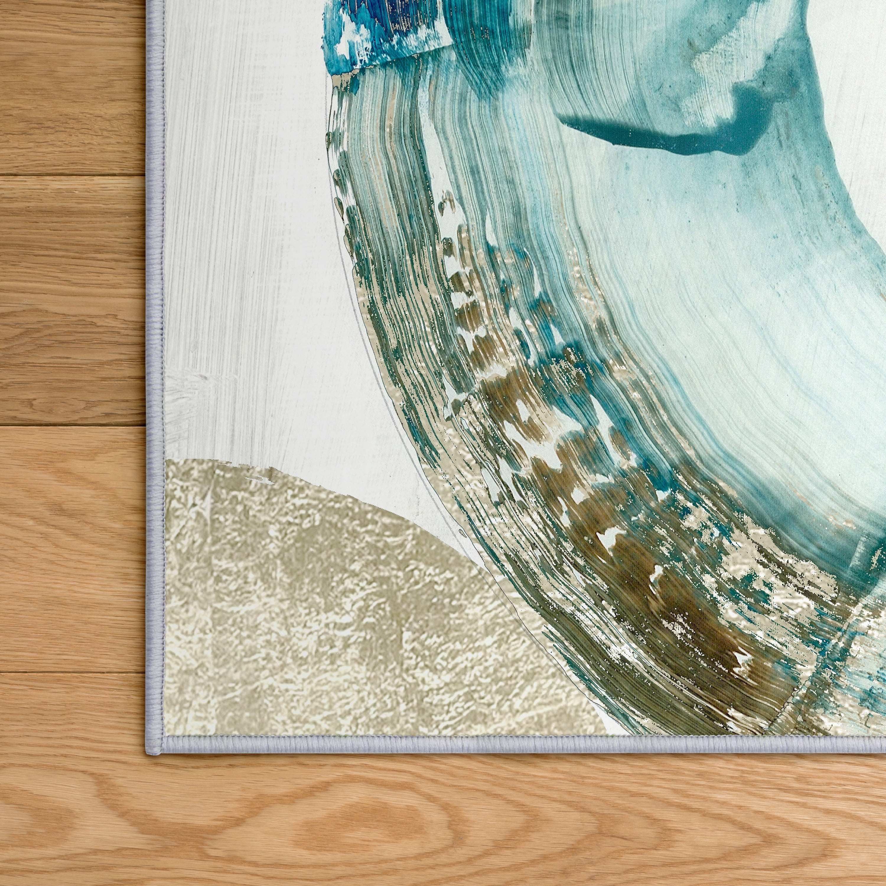Blue Gold Rings Washable Geometric Art Area Rug size 8'x10', Power-loomed, Heavenly Softness with Non-Slipping Backing
