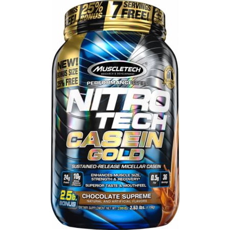MuscleTech Performance Series Nitro Tech Casein Gold Protein Supplement Powder, Chocolate Supreme