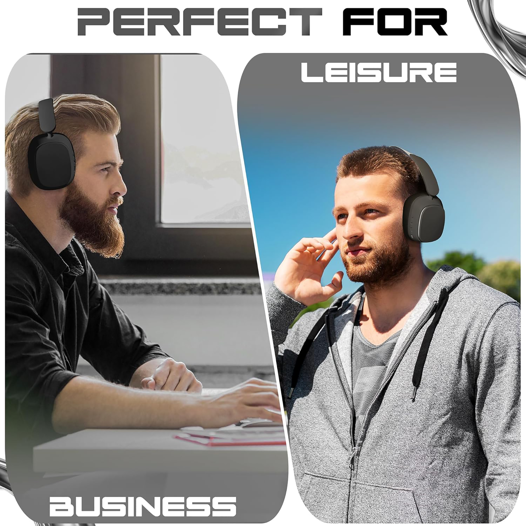Wireless Bluetooth 5.4 Over-Ear Headphones, Active Noise Canceling ANC, 400mAH Battery, Foldable, Built-in Mic, Soft Earpads, Adjustable for Gym, Work, Travel, iOS/Android