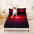 thumbnail image 3 of Manfei Gradient Horizontal Line Bed Sheets, Glowing Neon Light Fuul Size Sheets, Red and Black, Black Reversible 4 Pieces1 Flat Sheet + 1 Fitted Sheet + 2 Pillowcases, 3 of 6