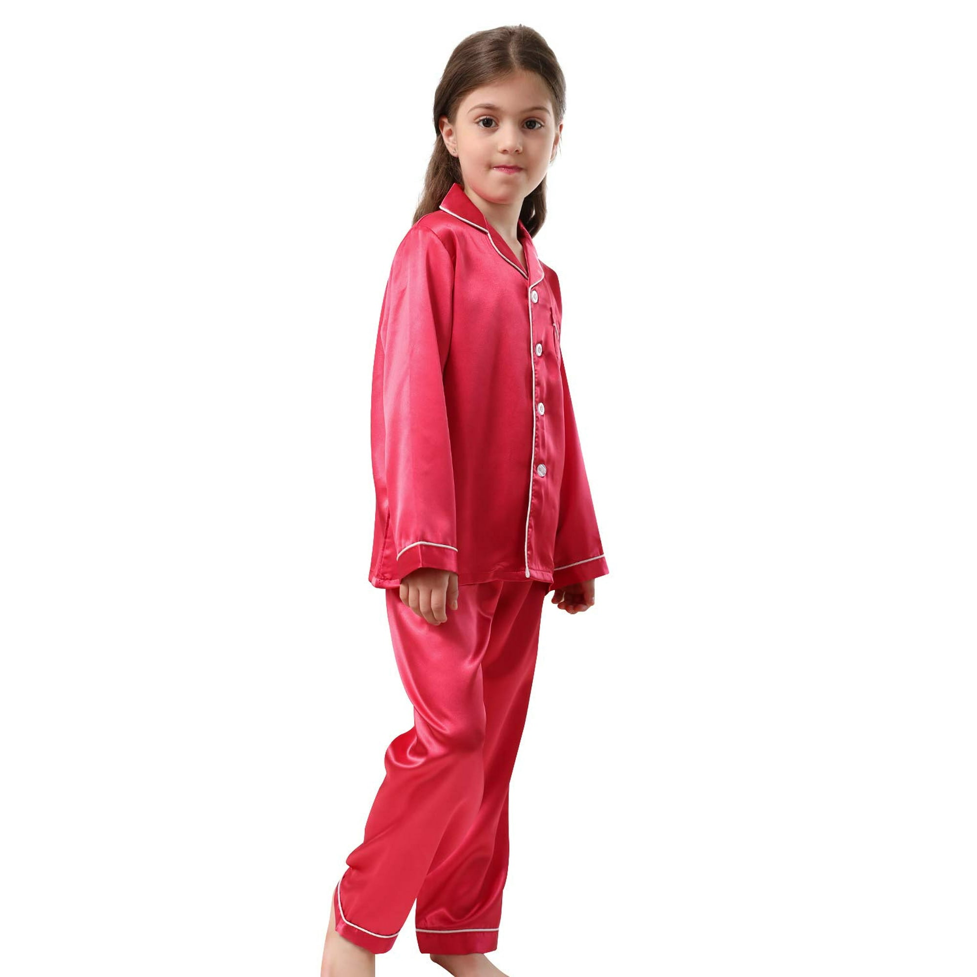 Pajamas Kid Unisex Pjs Set Girls Boys Silk Pajamas Set Satin Long Sleeve 2 Piece Clasic Sleepwear for 2 12 Years Todder Red Walmart
