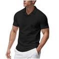 thumbnail image 2 of BXINGOHAI Knit Shirts for Men Button Down Short Sleeve Shirt Men's Waffle Knitted T-Shirt Summer Golf Tee Shirt with Pocket Black,L, 2 of 7