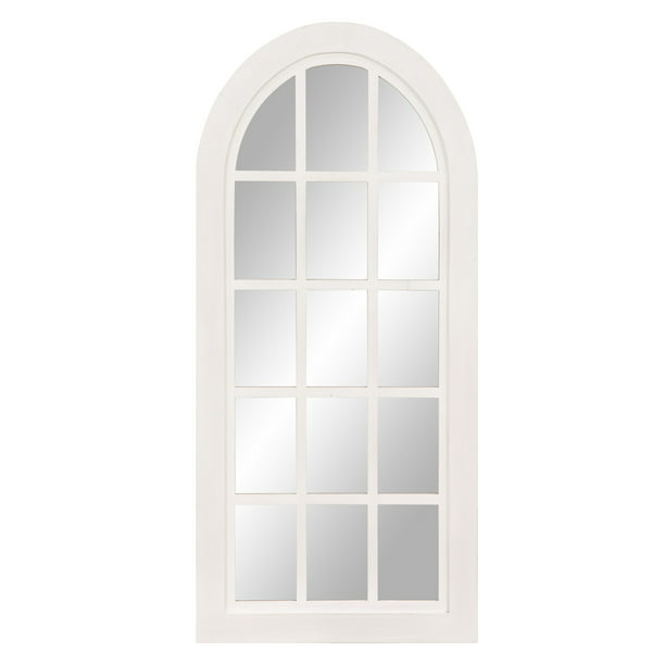 Patton Wall Decor Distressed White, Distressed White Windowpane Wall Mirror With Hooks