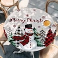 thumbnail image 2 of Beige Christmas Round Tablecloth, Fitted Table Cover with Elastic for 55"-60" Round Tables, Snowman Plaid Xmas Tree Winter Snowflake Table Cloth Outdoor Indoor Dinning Party Waterproof Tablecloths, 2 of 7