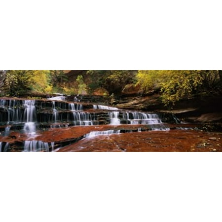 Waterfall in a forest North Creek Zion National Park Utah USA Canvas Art - Panoramic Images (15 x