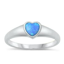 CHOOSE YOUR COLOR Heart Blue Simulated Opal Ring .925 Sterling Silver Band CZ Female Size 10