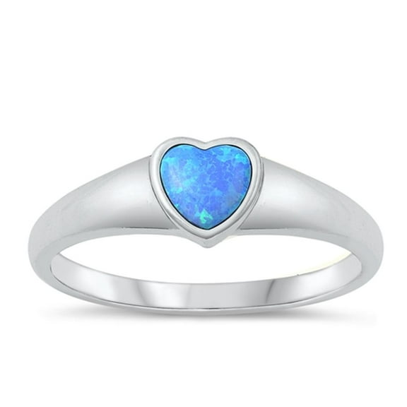 CHOOSE YOUR COLOR Heart Blue Simulated Opal Ring .925 Sterling Silver Band CZ Female Size 5