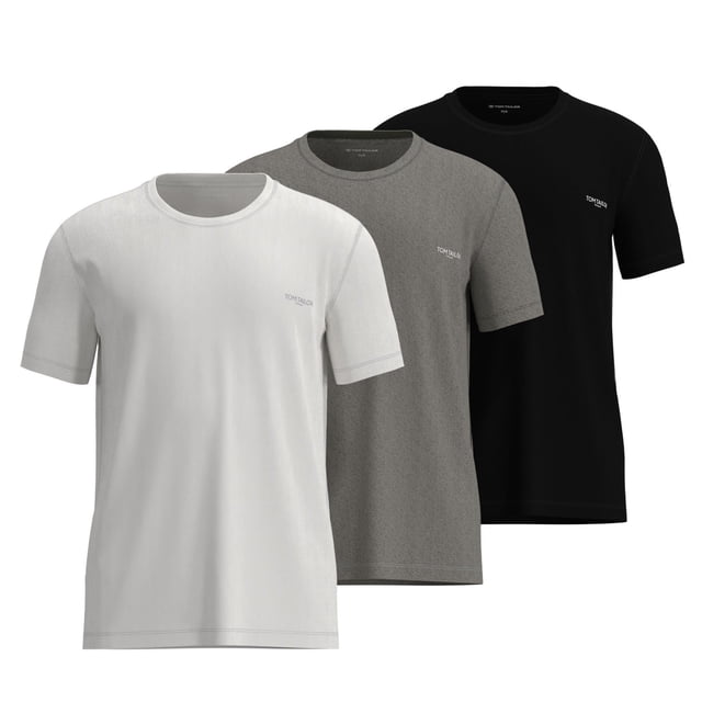 TOM TAILOR Camiseta para hombre, paquete de 3 - Cuello redondo, manga corta, jersey sencillo, algodón, liso Negro XXL (XX-Large)