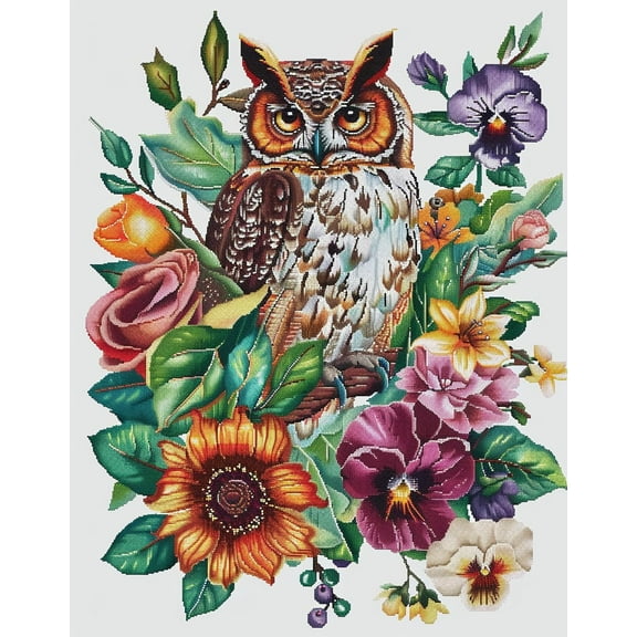 an Owl Sitting on Colorful Flowers DIY 11CT Stamped Cross Stitch Kits for Beginners Easy Needlepoint Embroidery Counted Cross Stitch Art Craft for Wall Decoration 12x16inch(9)