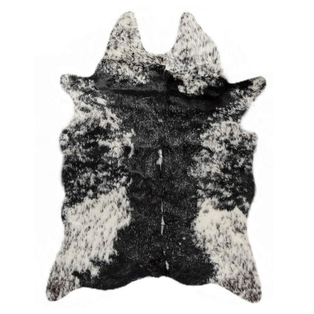 Luxe Faux Cowhide Rug for Rustic and Western Decor | Low Pile Faux Fur Rug with Salt/Pepper Black + White Cow Print | Cruelty-Free Fade Resistant Living Room Rugs | 5-1/4 x 7-1/2 ft