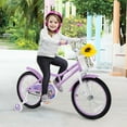 thumbnail image 2 of Costway Vélo pour Fille 18 Pouces avec Panier, Roues Stabilisatrices Amovibles, Selle Ajustable, Frein à Main, Frein Rétropédalage, Violet, 2 of 10
