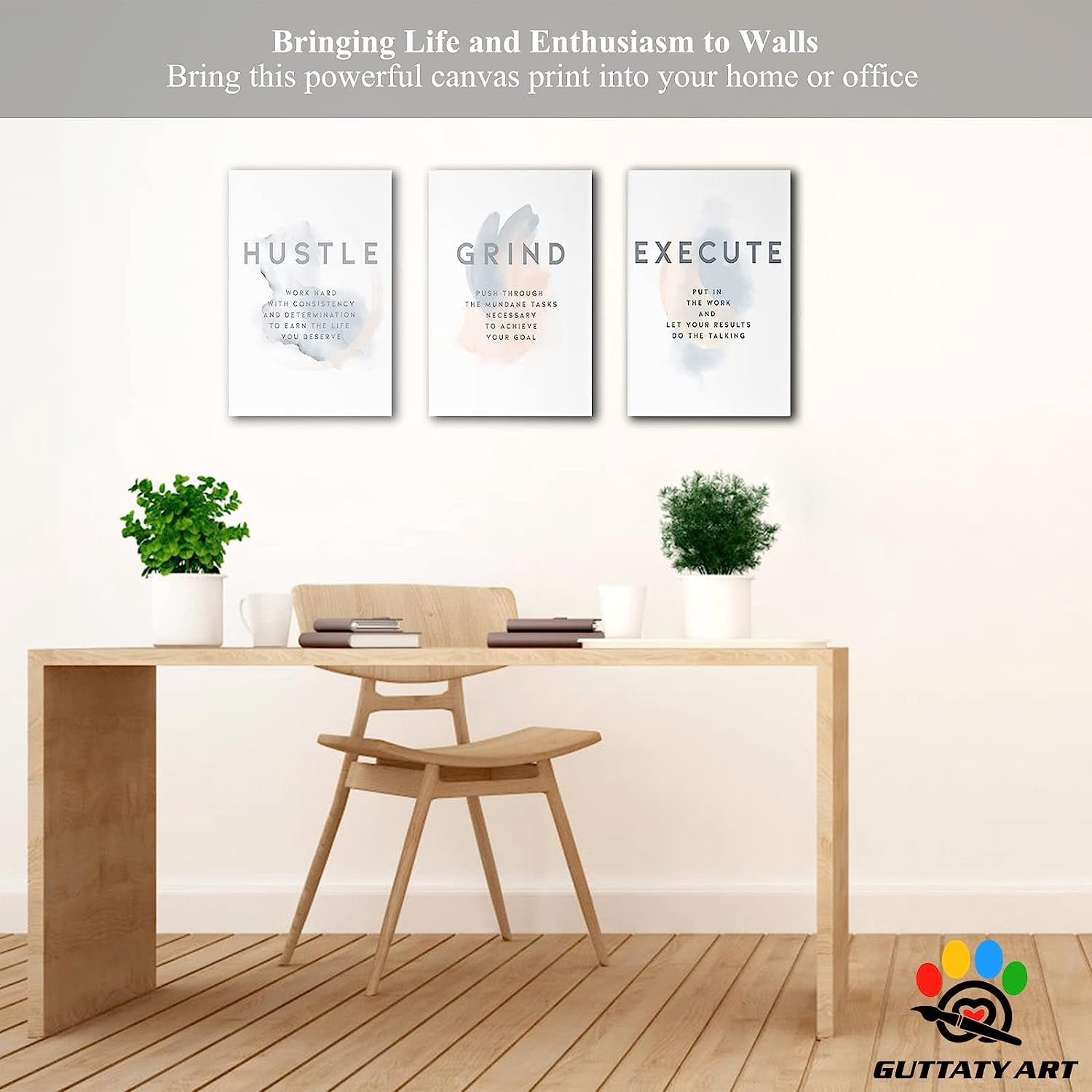 Office Wall Art - 3 Panel Motivational Wall Art, Inspirational Quotes Canvas Art for Home Office Wall Decor, Positive Quotes Wall Decor, Entrepreneur Grind Hustle Execution (12\u201dx18\u201dx3Pcs)