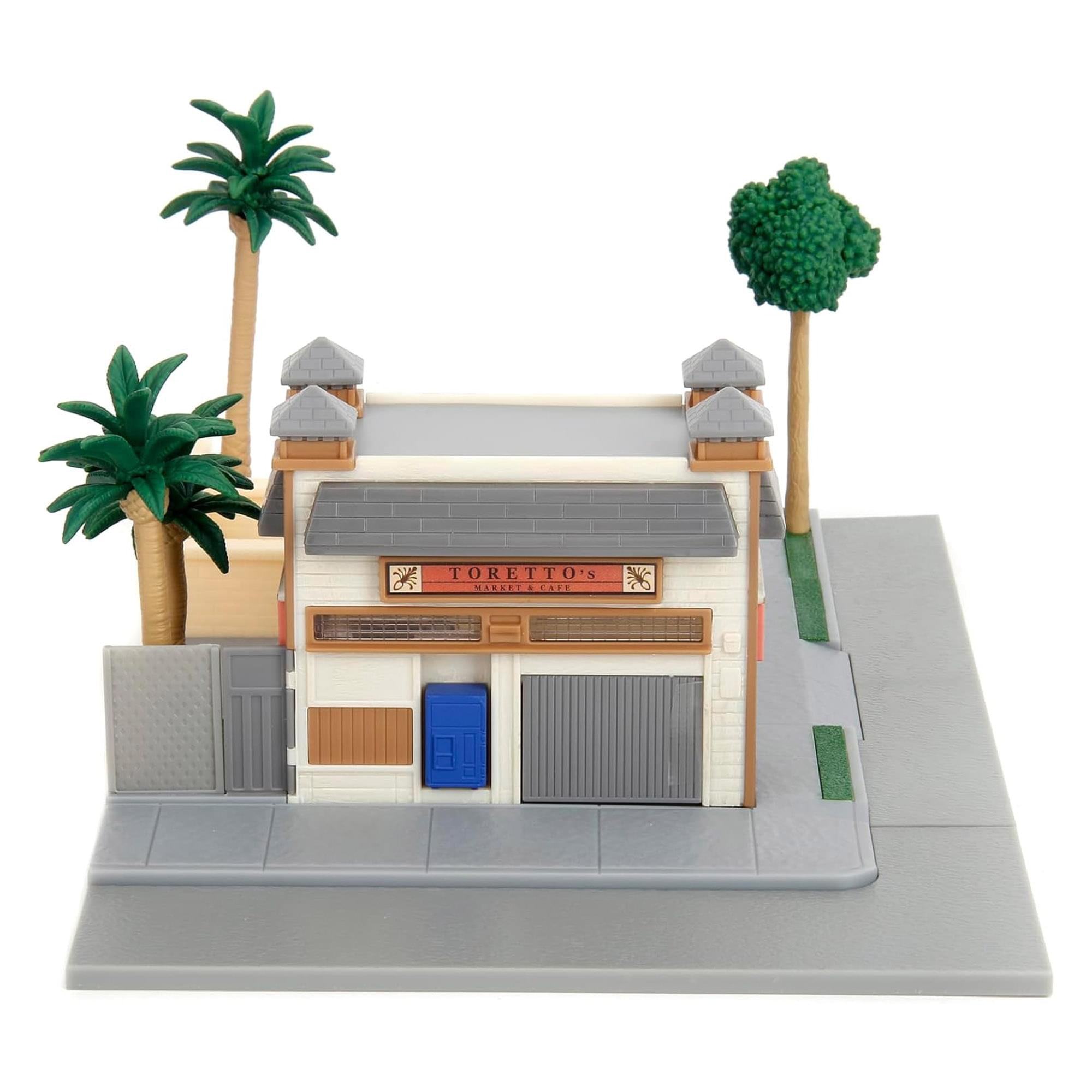 Jada Toys Fast & Furious Nanoscene: Toretto's Market & Cafe with 2 Nano Vehicles – Highly Detailed Movie Replica Playset, Collectible Scene for Ages 8+