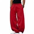 thumbnail image 2 of Eiyaclvo Men's Barrel Sweatpants Wide Leg Baggy Sweatpant Casual Drawstring Elastic Waist Open Bottom Sweat Pants Lightweight Travel Pants Streetwear with Pockets, 2 of 7