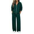 thumbnail image 3 of Bovxnpu Womens 2 Piece Outfits Tracksuit Sets Zip Collared Wide Leg Pants Pocket Set Matching Outfits, 3 of 9