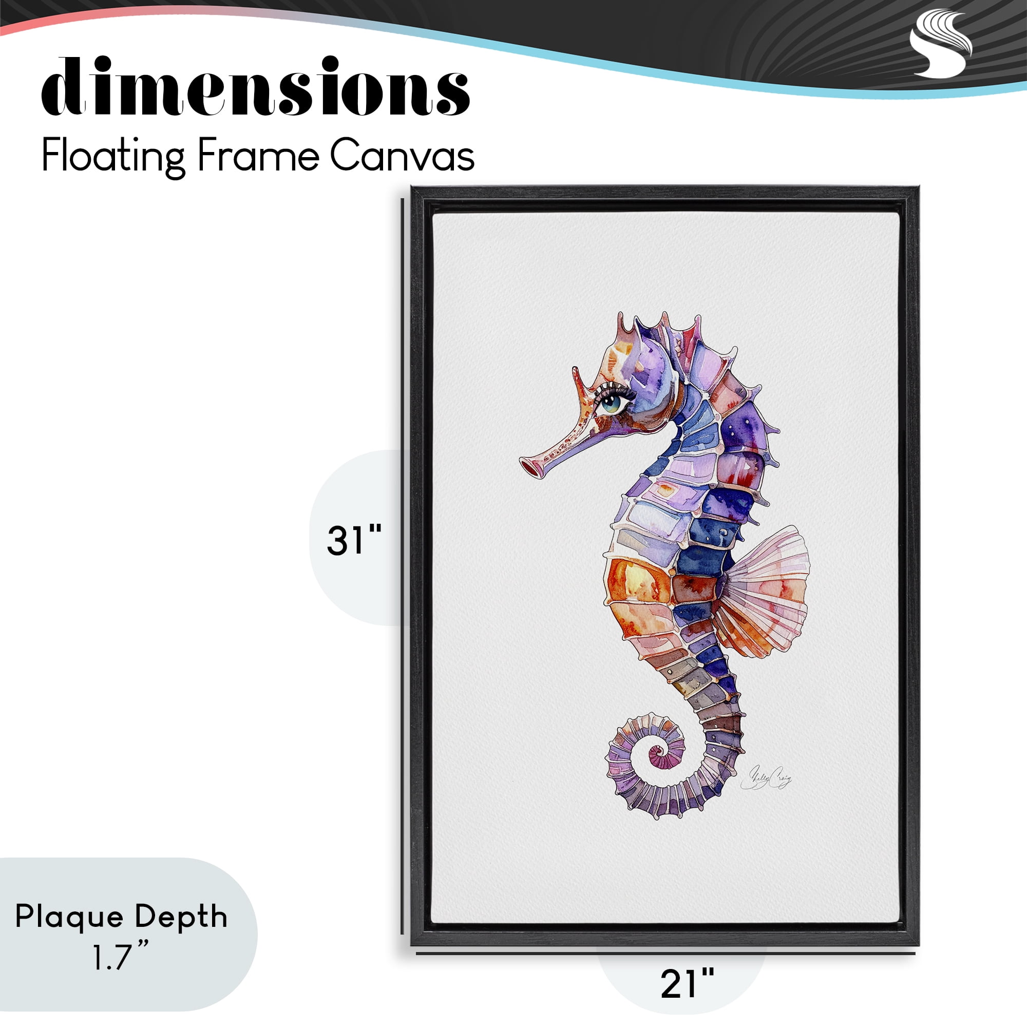 Stupell Industries Sea Whisper Seahorse Black Framed Floater Canvas Wall Art, design by Shelly Craig