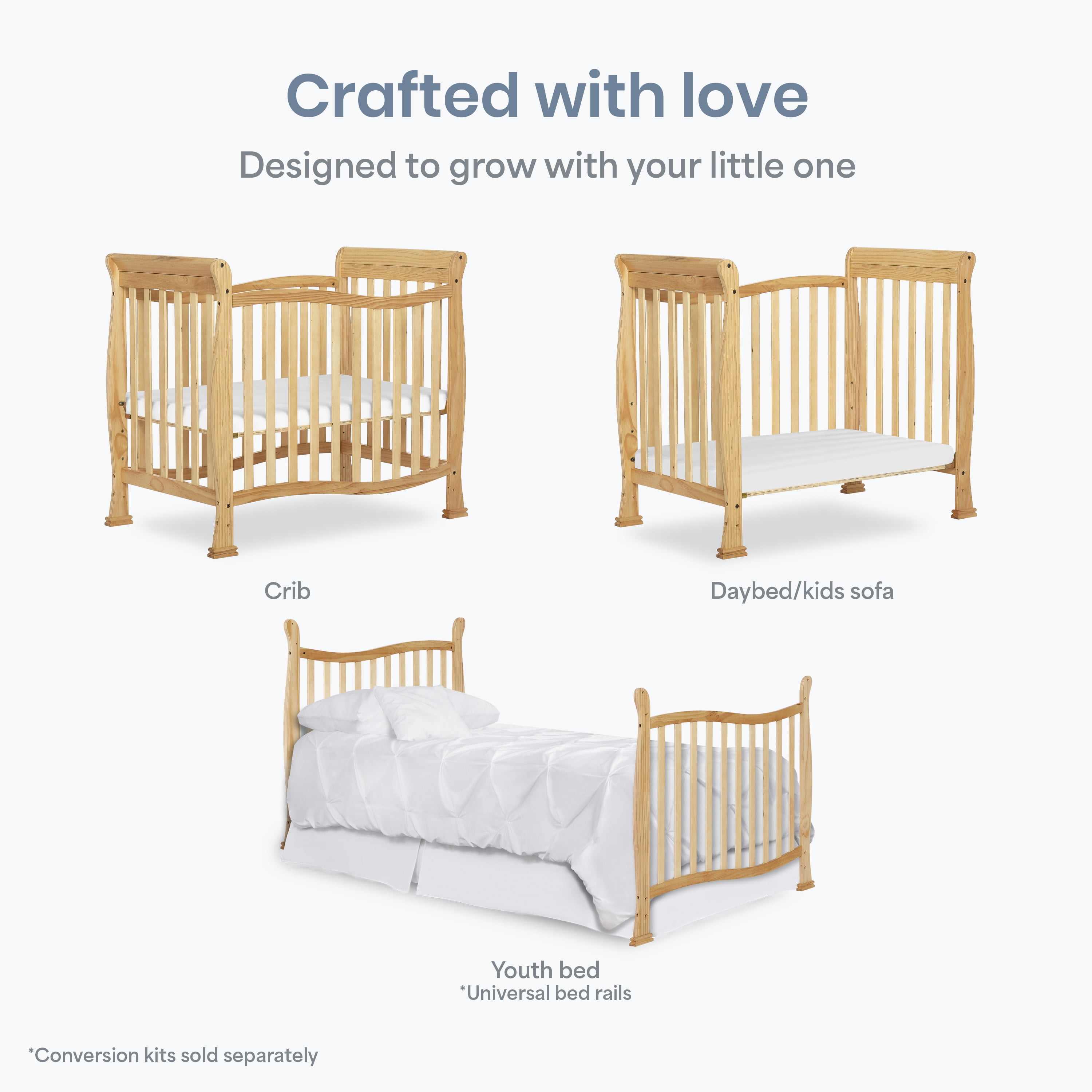 Dream On Me Piper 4-in-1 Convertible Mini Crib, Natural